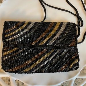 Wow! Black Bronze Silver Beaded Purse with Strap